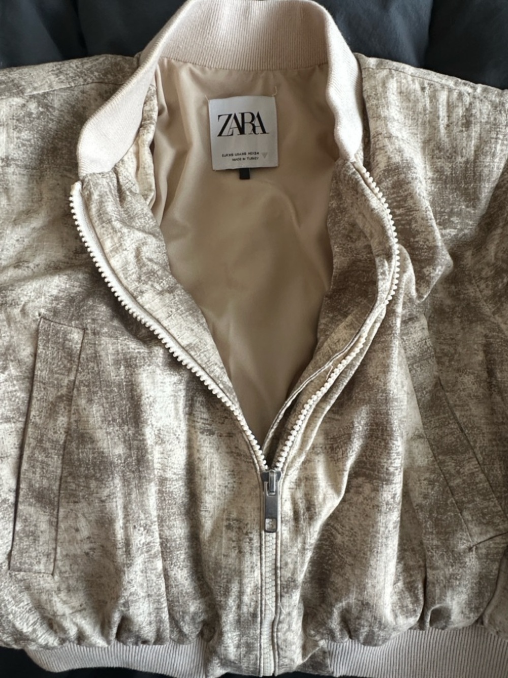 ZARA Neutral-Tone Textured Bomber Jacket - Picture 2 of 5